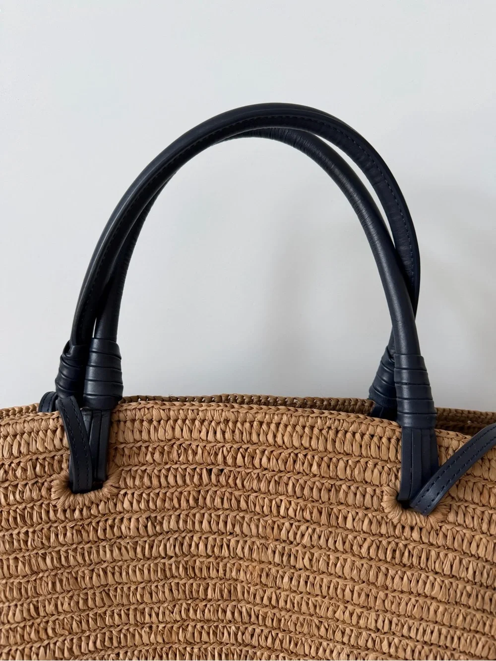 Sézane Justine Basket Bag in Deep Natural Raffia and Navy Handles - Picture 8 of 15